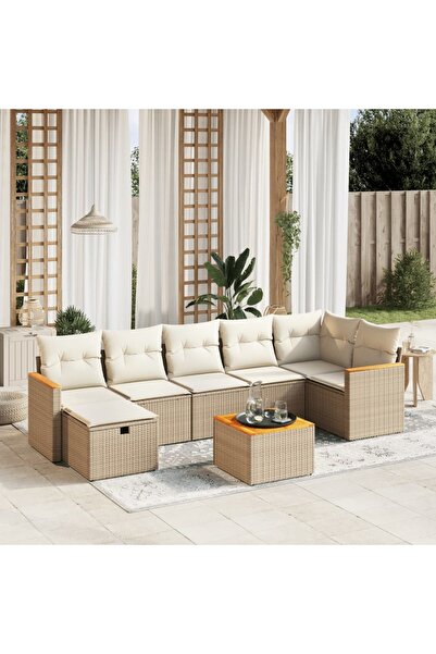 vidaxl Set canapele de gradina, 8 piese, cu perne, bej, poliratan