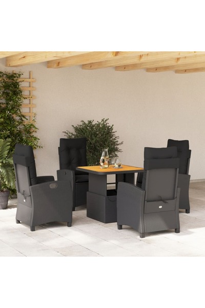 vidaxl Set mobilier de gradina cu perne, 5 piese, negru, poliratan