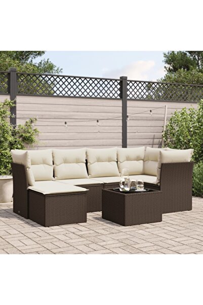 vidaxl Set canapele de gradina cu perne, 7 piese, maro, poliratan