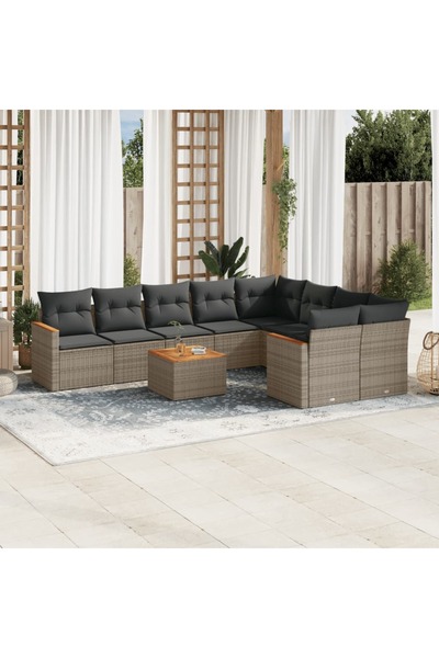 vidaxl Set mobilier de gradina cu perne, 10 piese, gri, poliratan