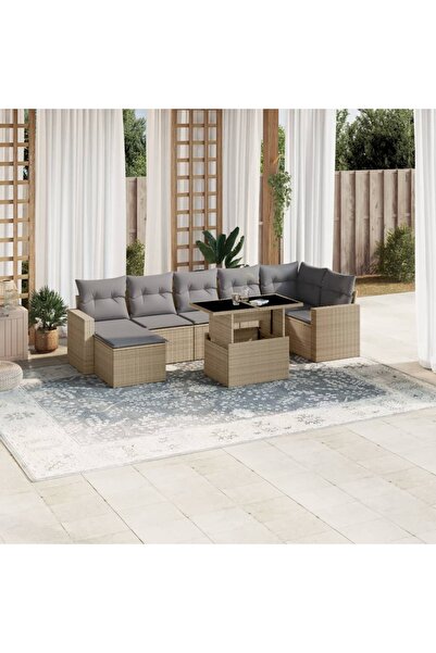 vidaxl Set canapele de gradina, 8 piese, cu perne, bej, poliratan