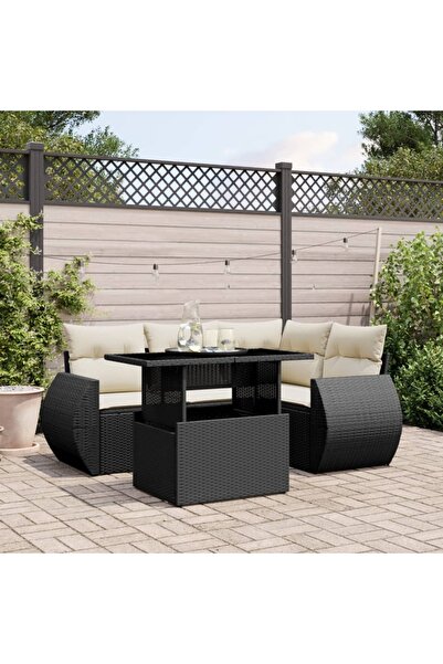 vidaxl Set mobilier de gradina cu perne, 5 piese, negru, poliratan