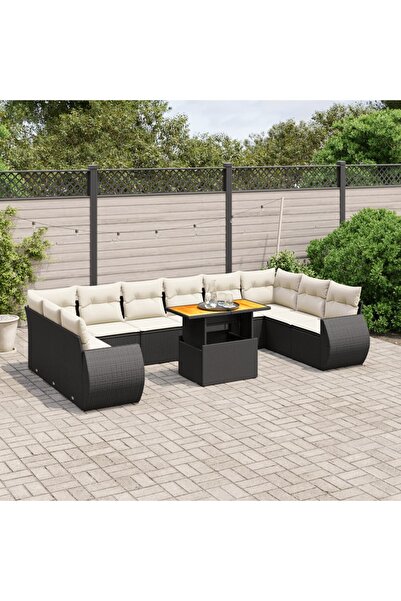 vidaxl Set canapele de gradina cu perne, 11 piese, negru, poliratan