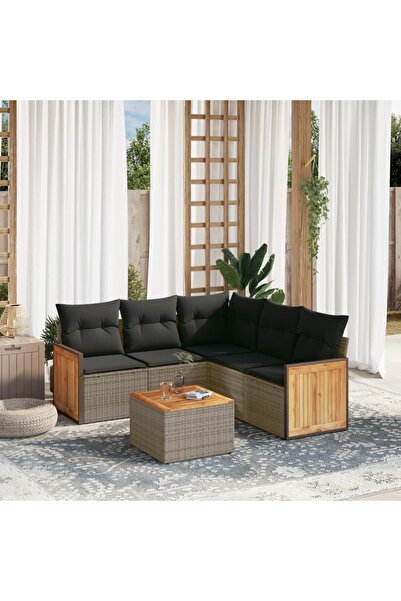 vidaxl Set mobilier gradina cu perne, 6 piese, gri, poliratan