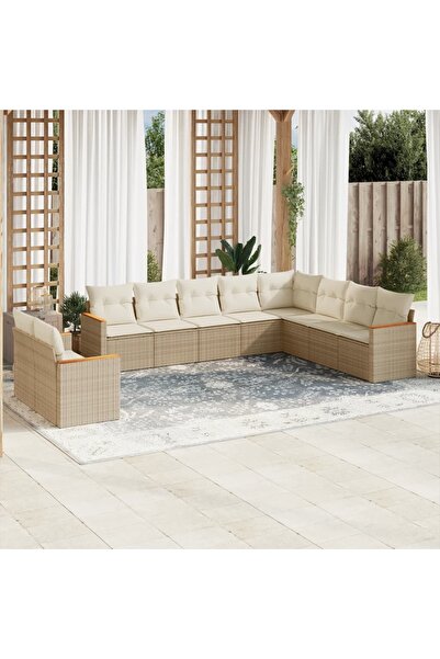 vidaxl Set canapele de gradina cu perne, 10 piese, bej, poliratan
