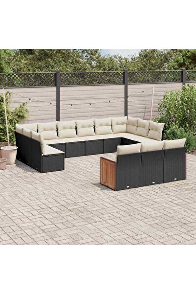 vidaxl Set mobilier de gradina cu perne, 13 piese, negru, poliratan