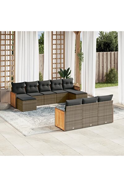 vidaxl Set mobilier de gradina cu perne, 10 piese, gri, poliratan