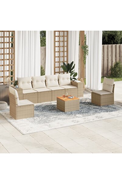 vidaxl Set canapele de gradina, 7 piese, cu perne, bej, poliratan