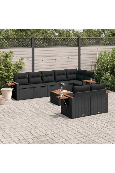 vidaxl Set mobilier de gradina cu perne, 9 piese, negru, poliratan
