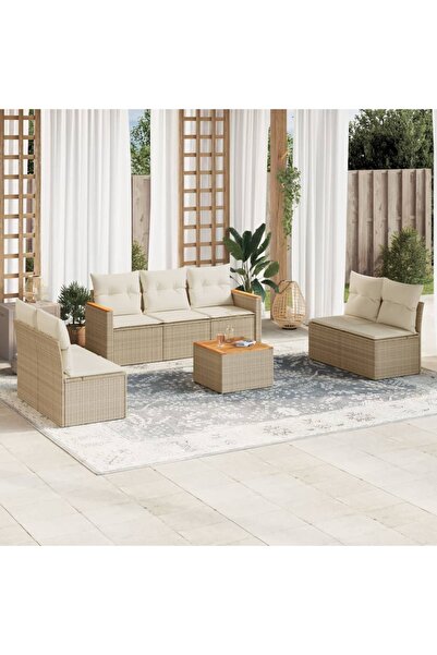 vidaxl Set canapele de gradina, 8 piese, cu perne, bej, poliratan