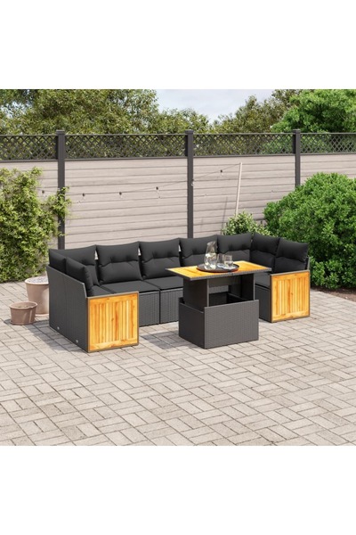 vidaxl Set mobilier de gradina cu perne, 8 piese, negru, poliratan