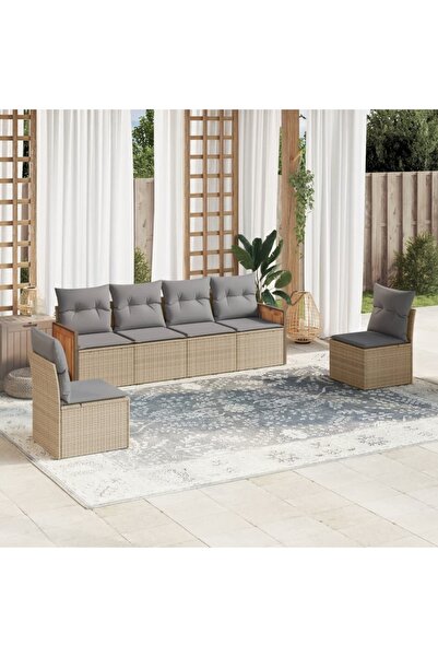 vidaxl Set canapele de gradina cu perne, 6 piese, bej, poliratan