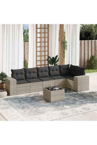 vidaxl Set canapele de gradina cu perne, 7piese gri deschis poliratan