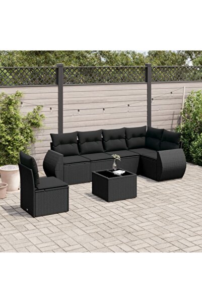 vidaxl Set canapele de gradina cu perne, 7 piese, negru, poliratan