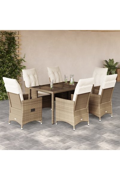vidaxl Set de masa pentru gradina, 7 piese, cu perne, bej, poliratan