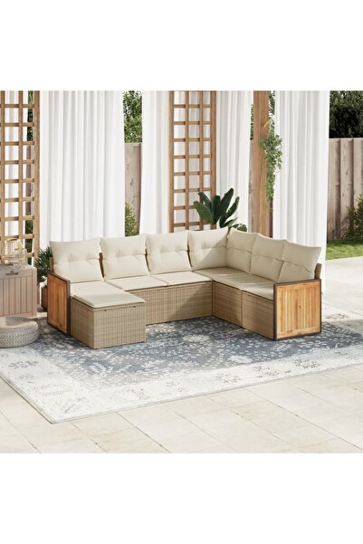 vidaxl Set canapele de gradina, 7 piese, cu perne, bej, poliratan