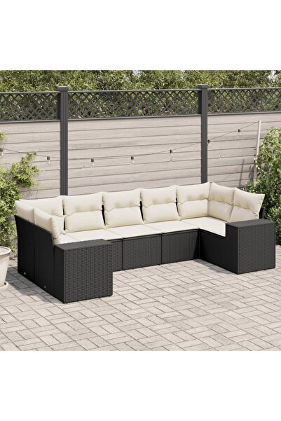 vidaxl Set canapele de gradina cu perne, 7 piese, negru, poliratan