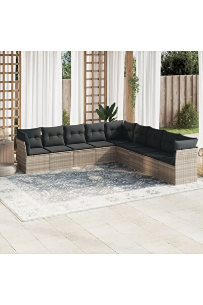 vidaxl Set canapele de gradina cu perne, 9 piese gri deschis poliratan