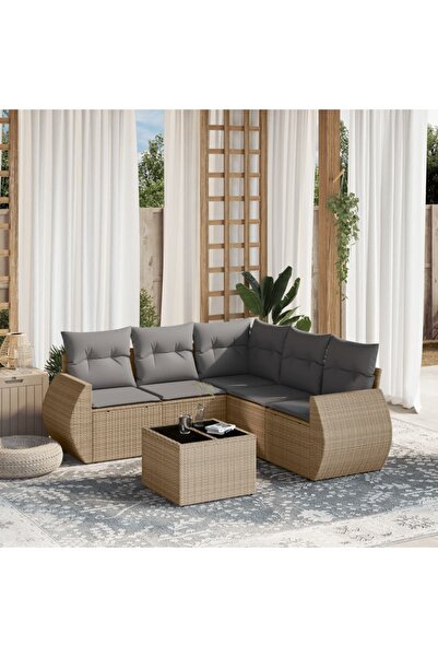vidaxl Set canapele de gradina cu perne, 6 piese, bej, poliratan