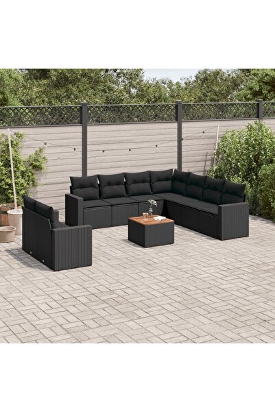 vidaxl Set canapele de gradina cu perne, 10 piese, negru, poliratan