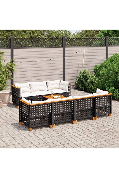 vidaxl Set mobilier de gradina cu perne, 8 piese, negru, poliratan