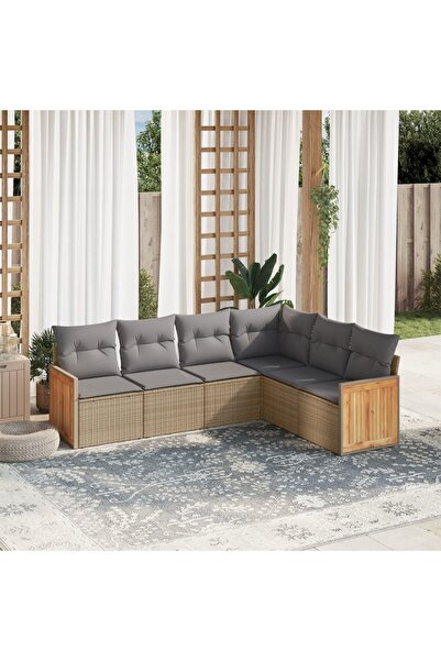vidaxl Set canapele de gradina cu perne, 6 piese, bej, poliratan