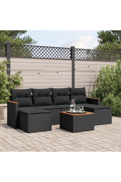 vidaxl Set canapele de gradina cu perne, 7 piese, negru, poliratan