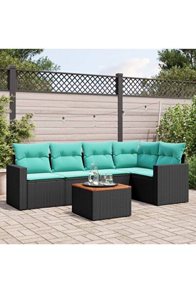 vidaxl Set canapele de gradina cu perne, 6 piese, negru, poliratan