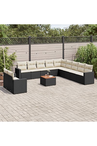 vidaxl Set canapele de gradina, 12 piese, cu perne, negru, poliratan