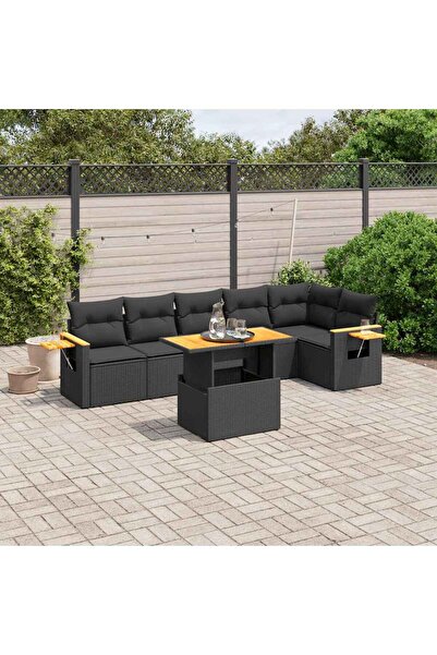 vidaxl Set canapele de gradina cu perne, 7 piese, negru, poliratan