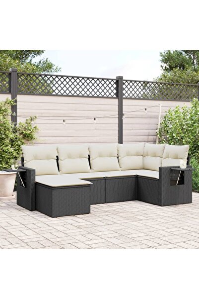 vidaxl Set mobilier de gradina cu perne, 6 piese, negru, poliratan