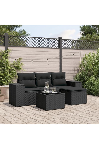 vidaxl Set mobilier de gradina cu perne, 5 piese, negru, poliratan
