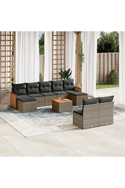 vidaxl Set mobilier de gradina cu perne, 10 piese, gri, poliratan
