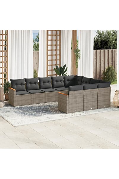 vidaxl Set mobilier de gradina cu perne, 10 piese, gri, poliratan