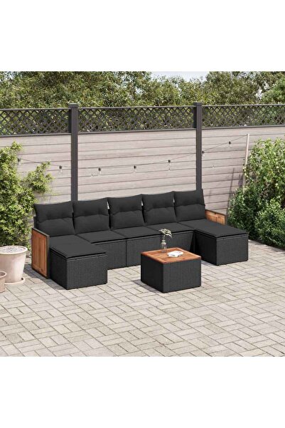 vidaxl Set mobilier de gradina cu perne, 8 piese, negru, poliratan