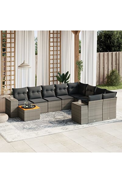 vidaxl Set mobilier de gradina cu perne, 10 piese, gri, poliratan