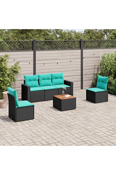 vidaxl Set canapele de gradina cu perne, 6 piese, negru, poliratan