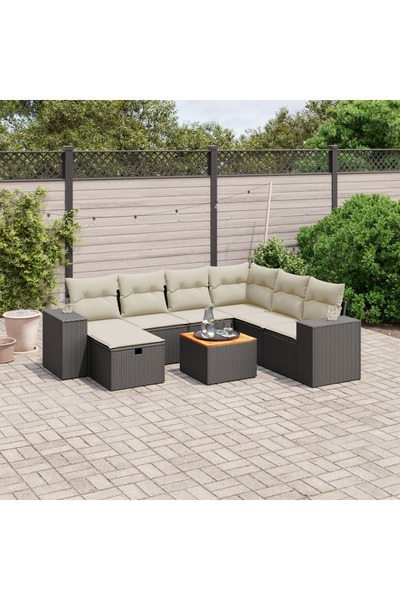 vidaxl Set mobilier de gradina cu perne, 8 piese, negru, poliratan