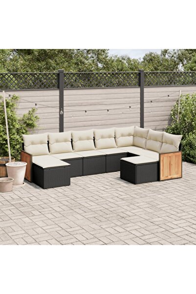 vidaxl Set mobilier de gradina cu perne, 9 piese, negru, poliratan
