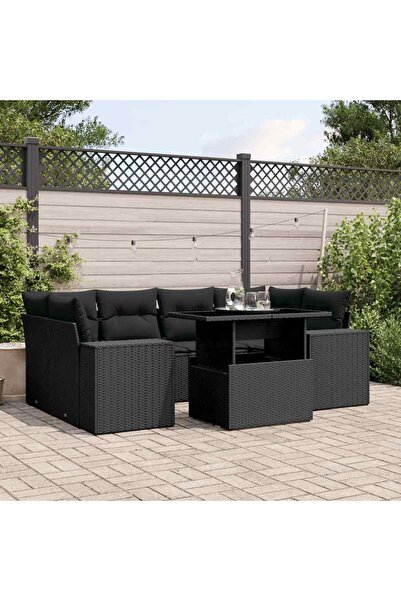 vidaxl Set canapele de gradina cu perne, 7 piese, negru, poliratan