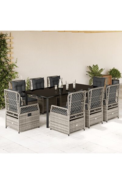 vidaxl Set mobilier gradina cu perne, 9 piese, gri, poliratan
