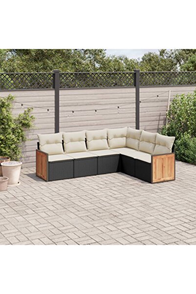 vidaxl Set mobilier de gradina cu perne, 6 piese, negru, poliratan