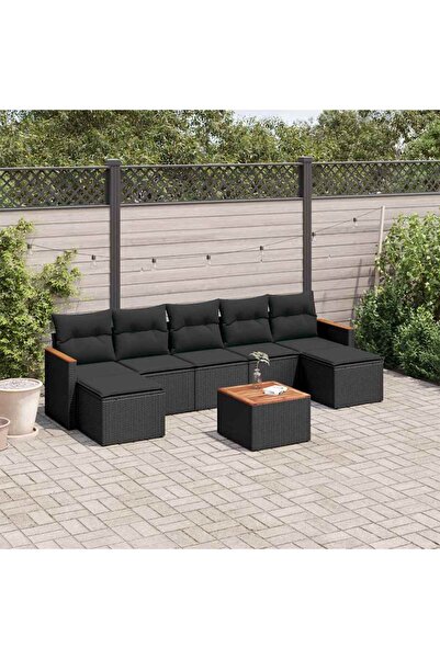 vidaxl Set mobilier de gradina cu perne, 8 piese, negru, poliratan