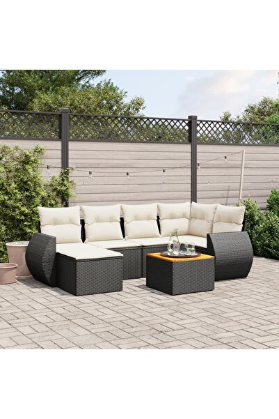 vidaxl Set canapele de gradina cu perne, 7 piese, negru, poliratan