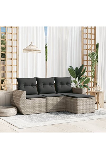 vidaxl Set canapea de gradina cu perne, 4 piese, gri deschis poliratan
