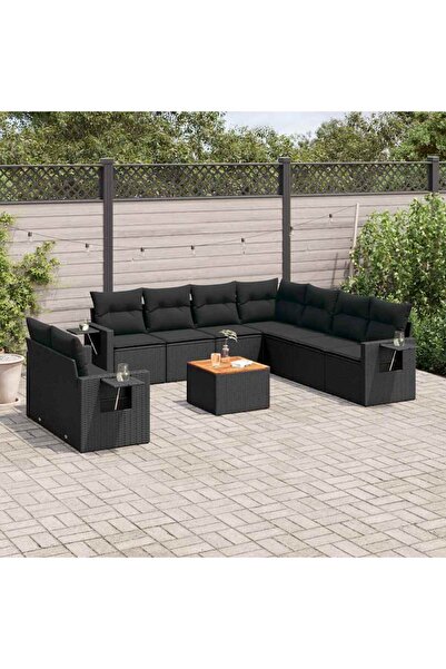 vidaxl Set canapele de gradina cu perne, 10 piese, negru, poliratan
