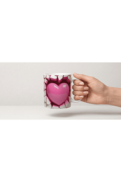 FM Pink 3D Visual Printed Mug with Heart Figure — a Romantic and Impactful De...