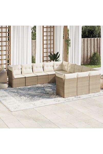 vidaxl Set canapele de gradina cu perne, 11 piese, bej, poliratan