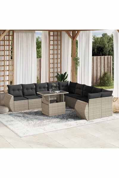 vidaxl Set canapele de gradina cu perne, 11 piese, gri, poliratan