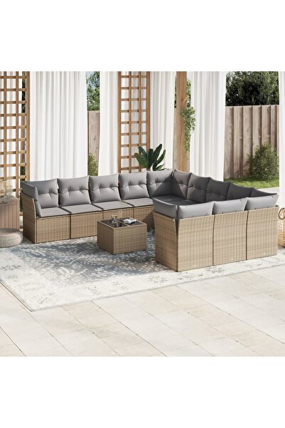 vidaxl Set canapele de gradina cu perne, 12 piese, bej, poliratan